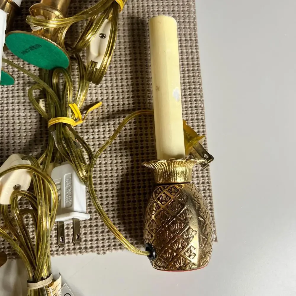 Vintage Brass Electric Window Candles Set Plug In Christmas‎ Colonial Decor